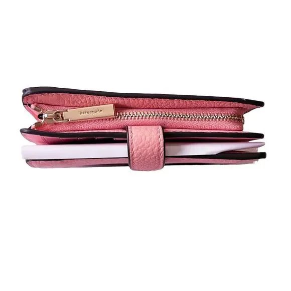 Kate Spade Leila Medium Compact Bifold Wallet Pebbled Leather Peachy Rose - Picture 5 of 12